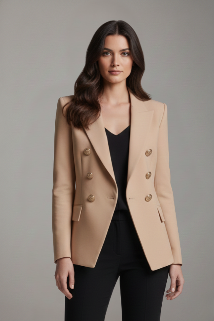 Aurelie Double-Breasted Tailored Blazer in Khaki – product image 6