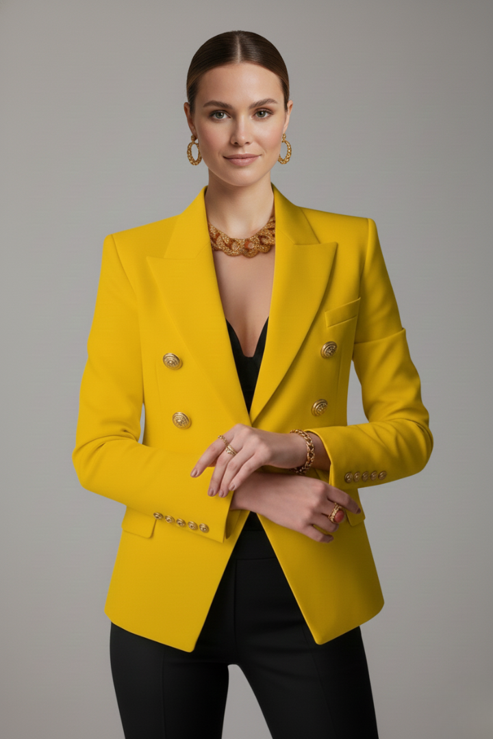 Aurelie Double-Breasted Tailored Blazer in Yellow – product image 4