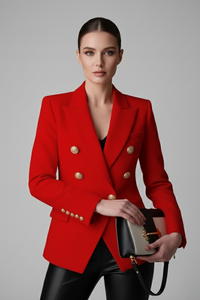 Aurelie Double-Breasted Tailored Blazer in Red – product image 3