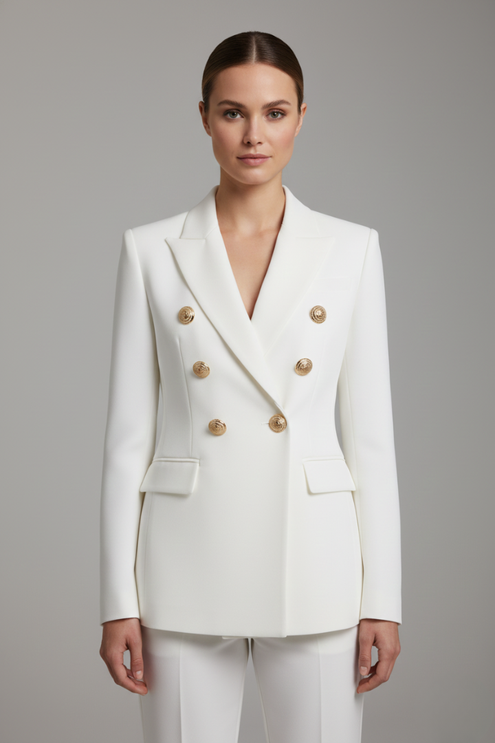 Aurelie Double-Breasted Tailored Blazer in White – product image 2