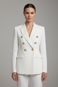 Aurelie Double-Breasted Tailored Blazer in White – product image 2
