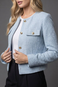 Corinne Gold-Button Cropped Tweed-Look Blazer – product image 3