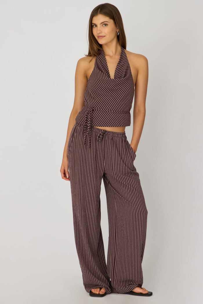 Lucienne Brown Striped Linen-Blend Wide-Leg Trousers - product image 1