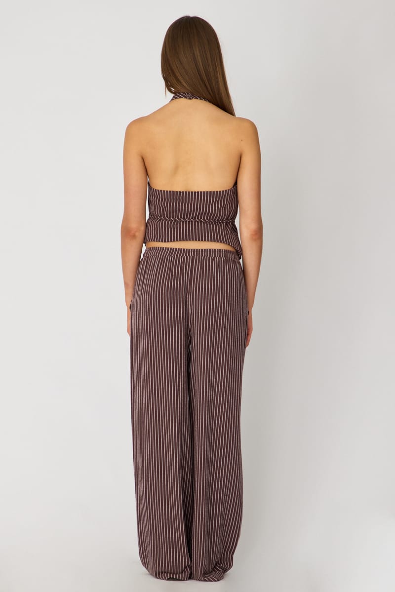 Lucienne Brown Striped Linen-Blend Wide-Leg Trousers - product image 6