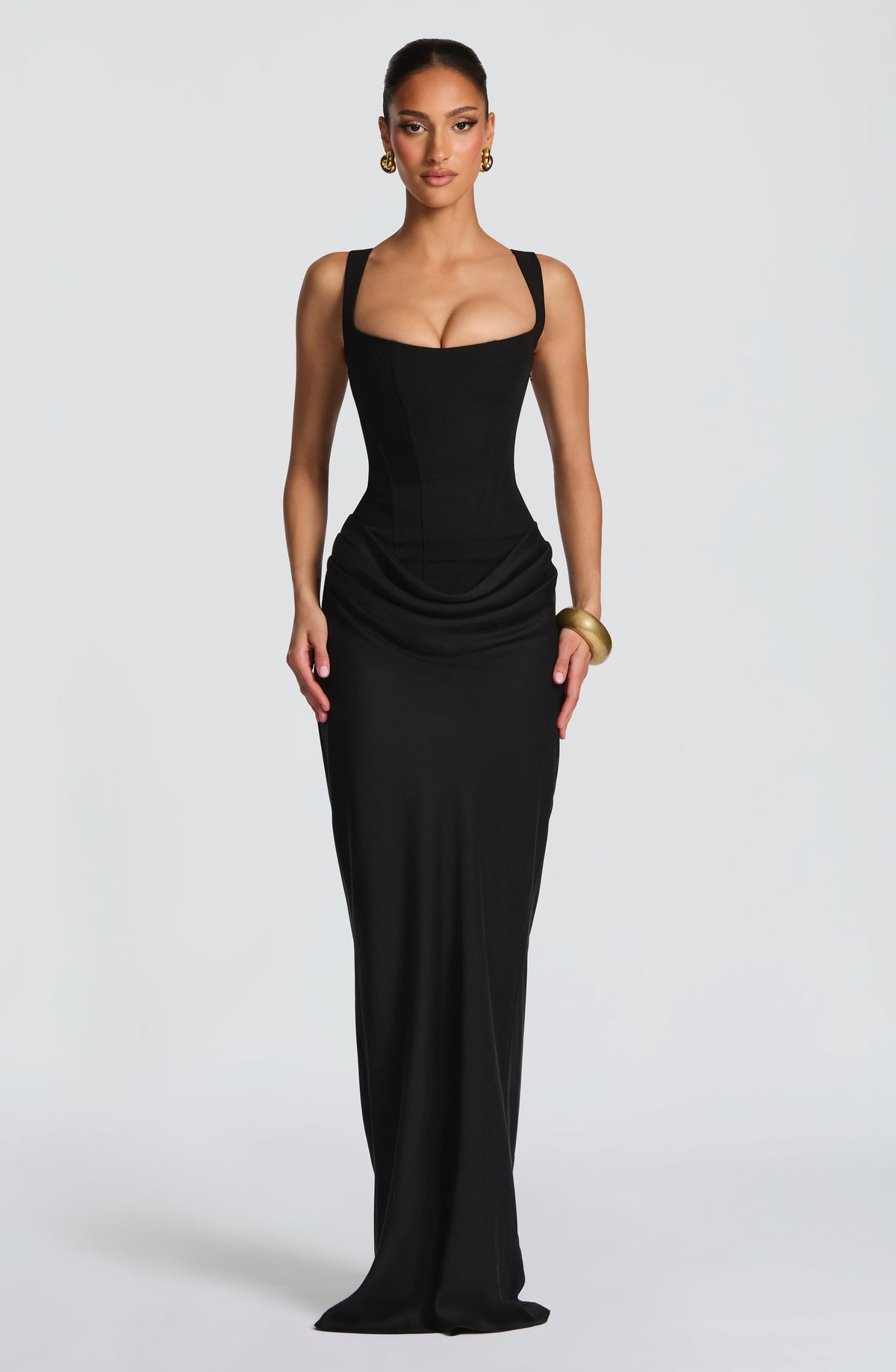 Cornelia Square-Neck Corset Maxi Dress - Black - product image 1