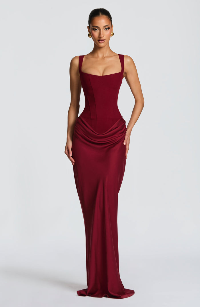 Cornelia Square-Neck Corset Maxi Dress - Burgundy - product image 1
