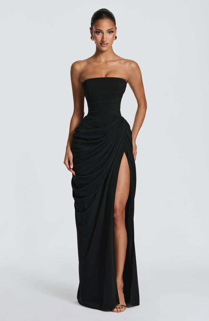 Cyra Strapless Corset Chiffon Maxi Dress - Black - product image 1