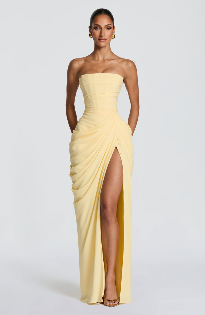 Cyra Strapless Corset Chiffon Maxi Dress - Lemon - product image 1