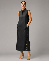 Adelaide Stand-Collar Split-Side Shirt Dress
