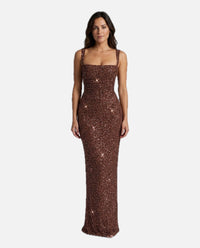 Sabine Sequin Tie-Up Square-Neck Maxi Dress