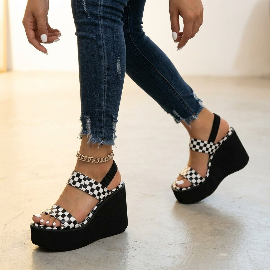 Livia Checkered Platform Wedge Sandals - product image 3