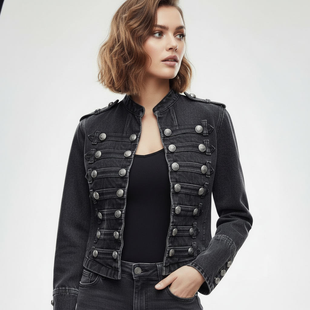 Demelza Decorative-Button Denim Jacket