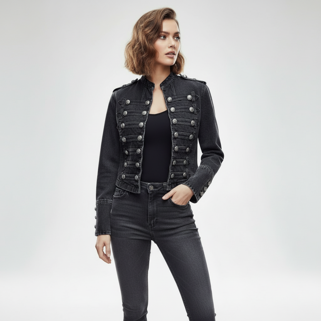 Demelza Decorative-Button Denim Jacket