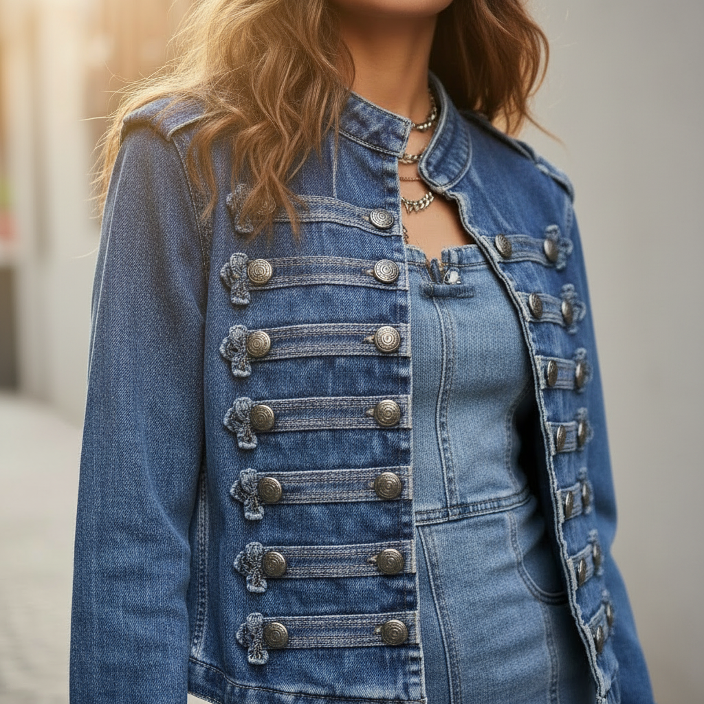 Demelza Decorative-Button Denim Jacket