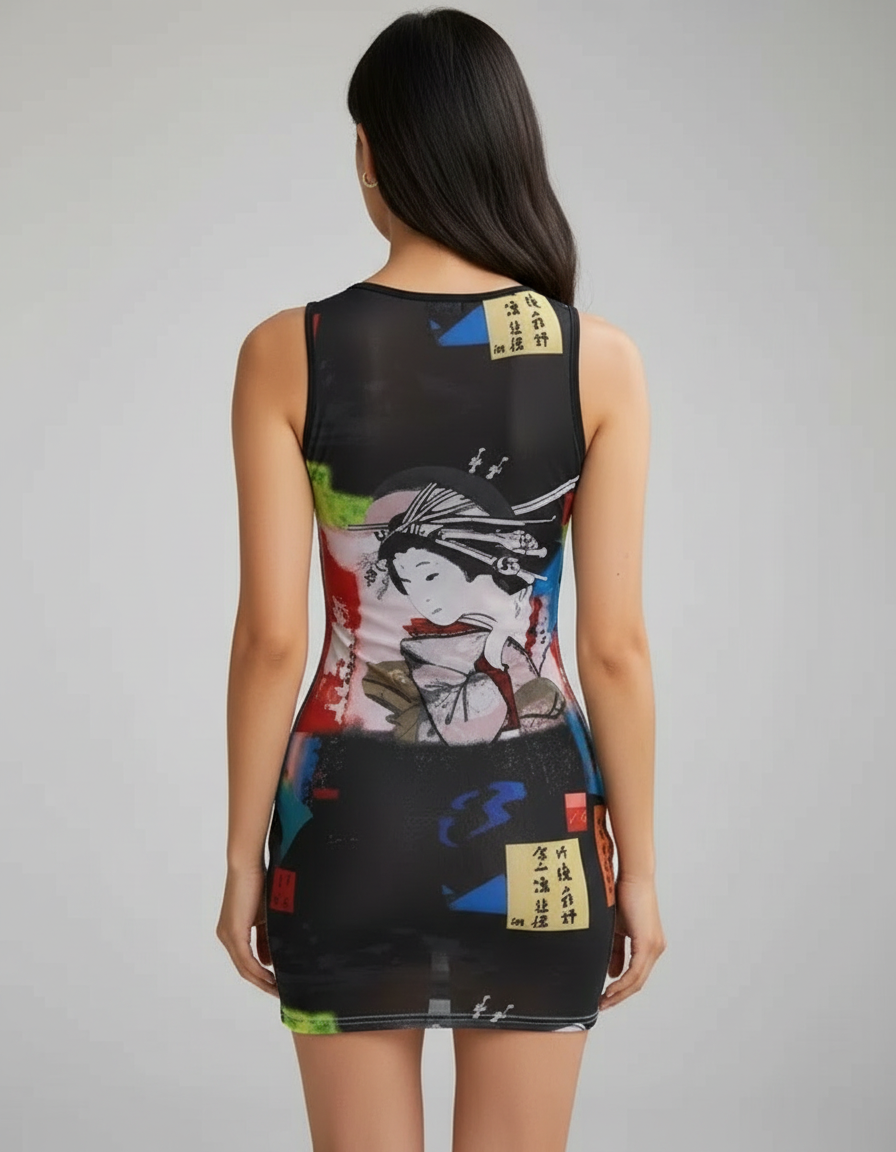 Renee Printed Mesh Bodycon Mini Dress