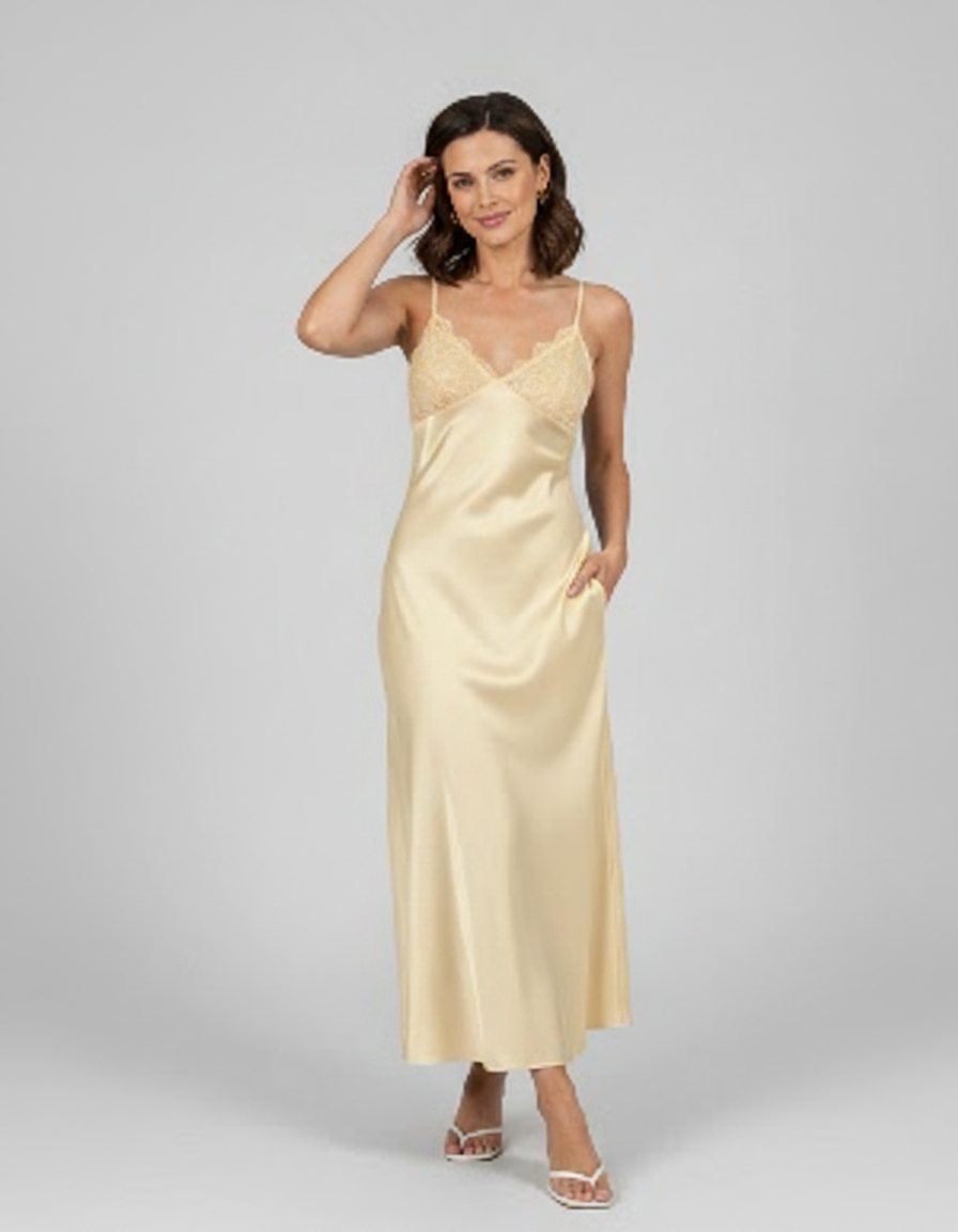 Lara Satin-Look Lace-Trim Midi Dress