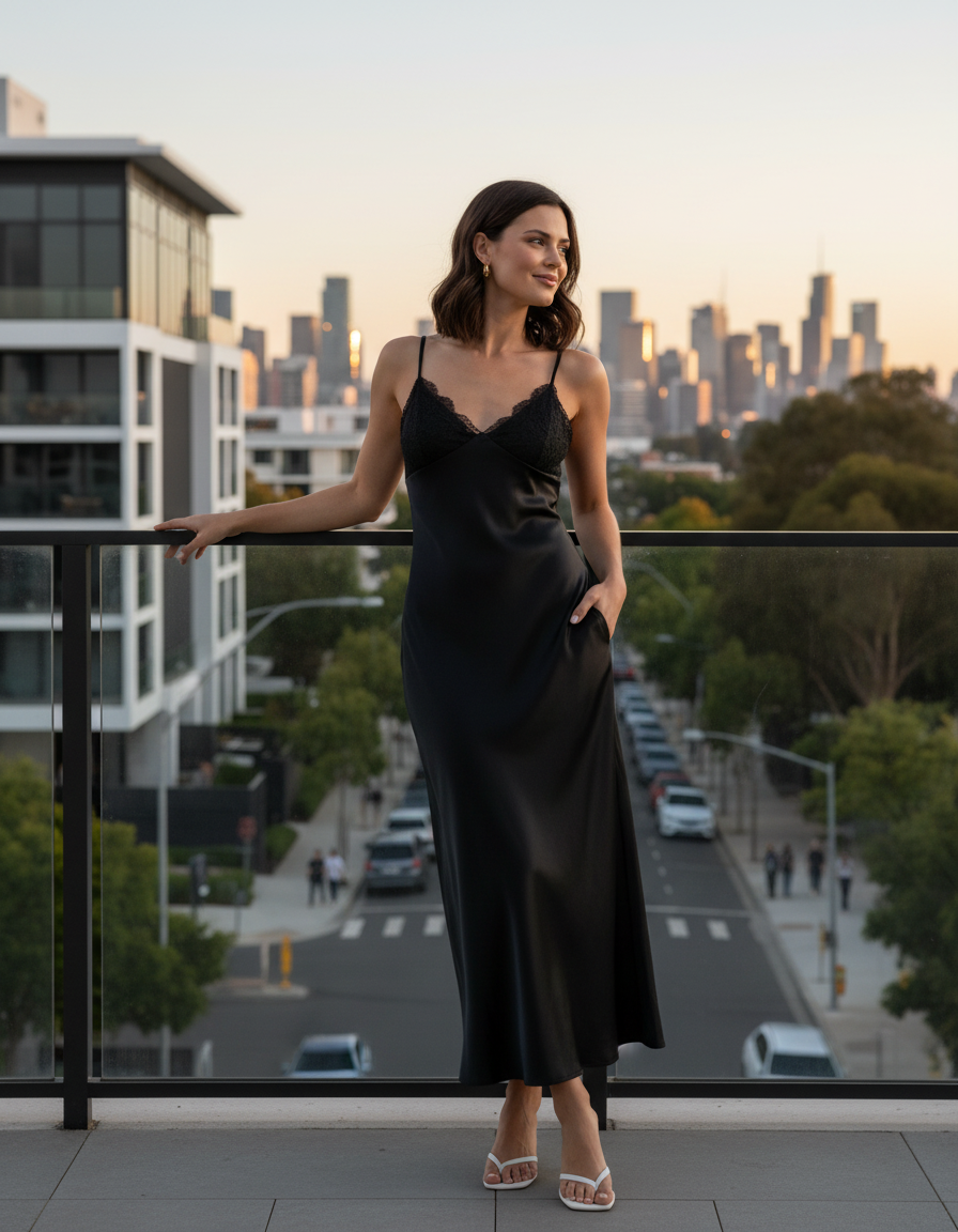 Lara Satin-Look Lace-Trim Midi Dress