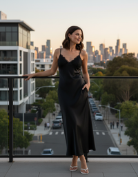 Lara Satin-Look Lace-Trim Midi Dress