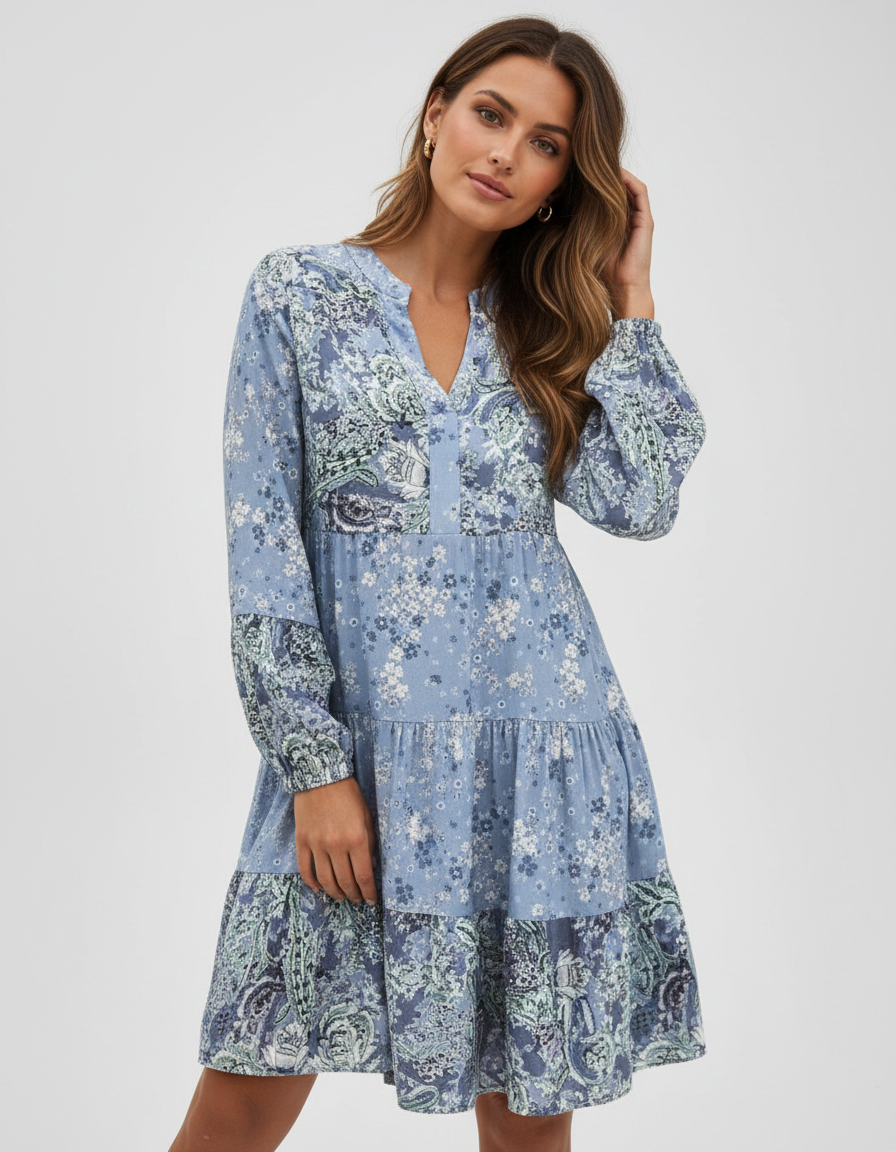 Celine Floral V-Neck A-Line Midi Dress