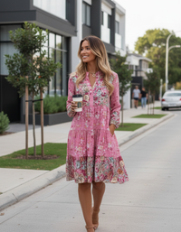 Celine Floral V-Neck A-Line Midi Dress