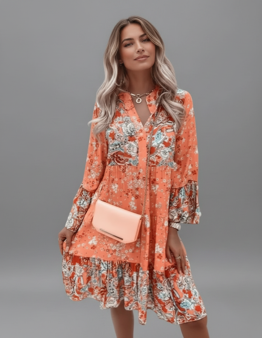 Celine Floral V-Neck A-Line Midi Dress