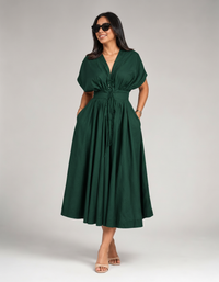 Faye Button-Front V-Neck Maxi Dress