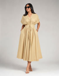 Faye Button-Front V-Neck Maxi Dress