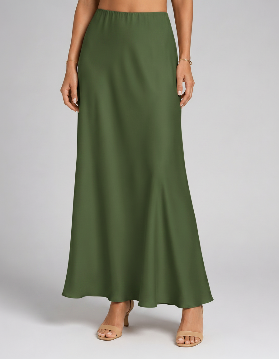 Marina Satin-Look High-Waist Midi Skirt