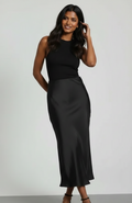 Valentina Satin-Look High-Waist Midi Skirt