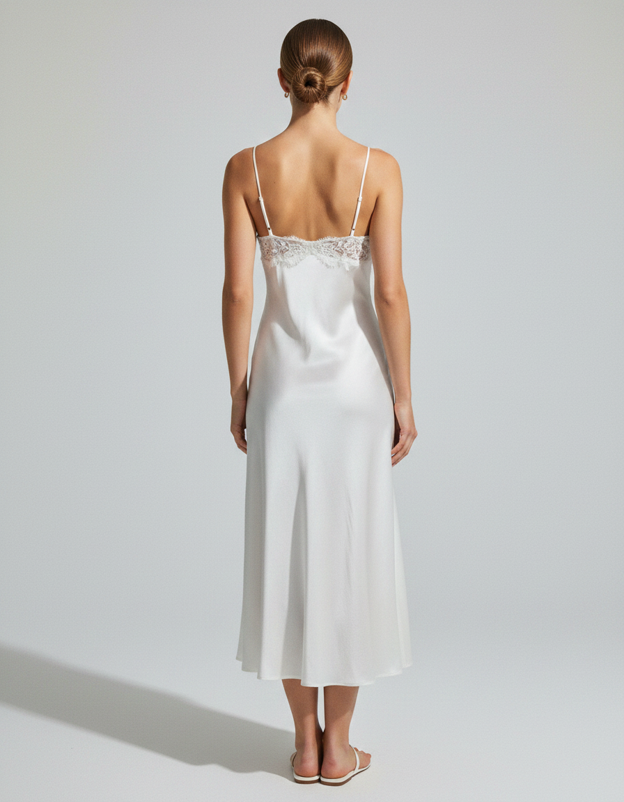 Stella Lace-Trim Satin-Look Maxi Slip Dress