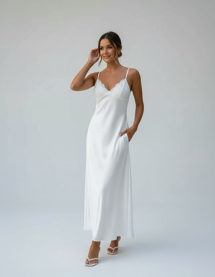 Stella Lace-Trim Satin-Look Maxi Slip Dress