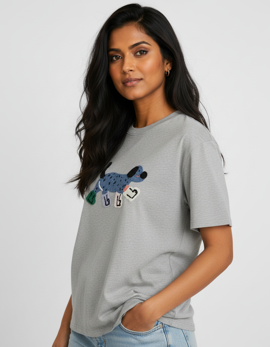 Nadine Embroidered Dog Short-Sleeve T-Shirt