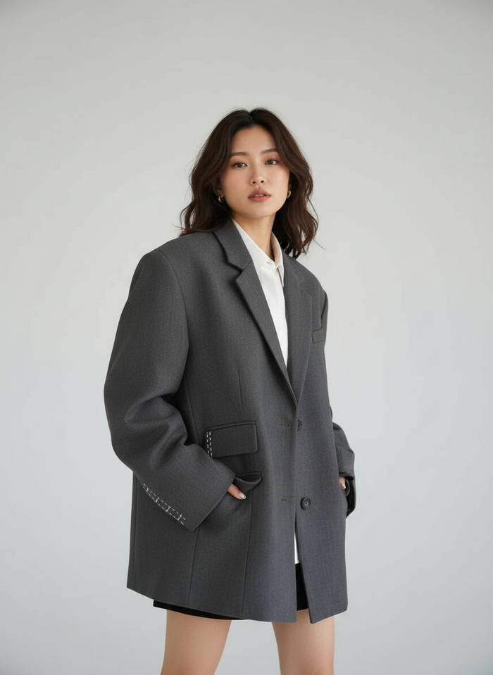 Soraya Embroidered-Cuff Tailored Blazer