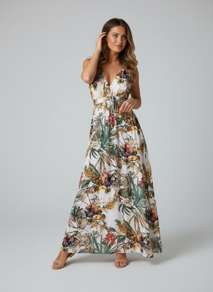 Liora Printed Backless Boho Maxi Dress