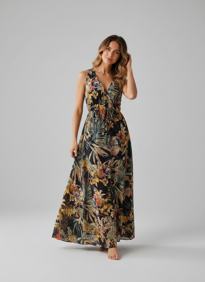 Liora Printed Backless Boho Maxi Dress