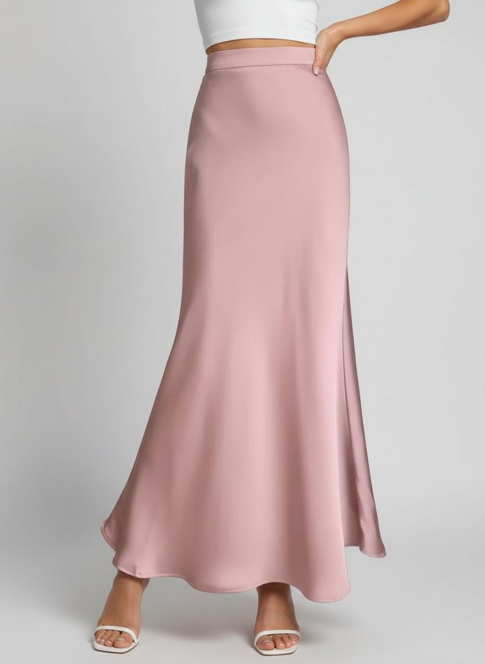 Lark Satin-Look High-Waist Midi Skirt