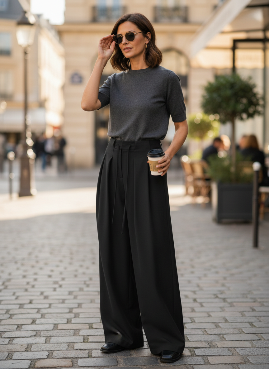 Kendra Drawstring Pleated Wide-Leg Trousers