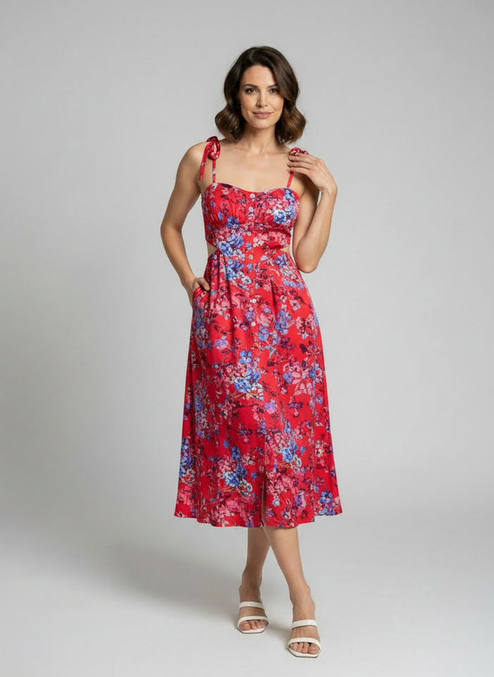 Iva Lemon-Print Backless Midi Dress