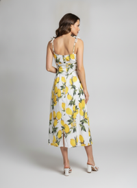 Iva Lemon-Print Backless Midi Dress
