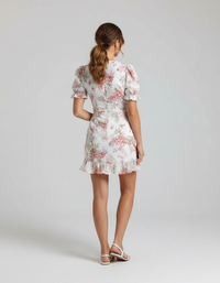 Annelore Floral Ruffle V-Neck Long-Sleeve Mini Dress
