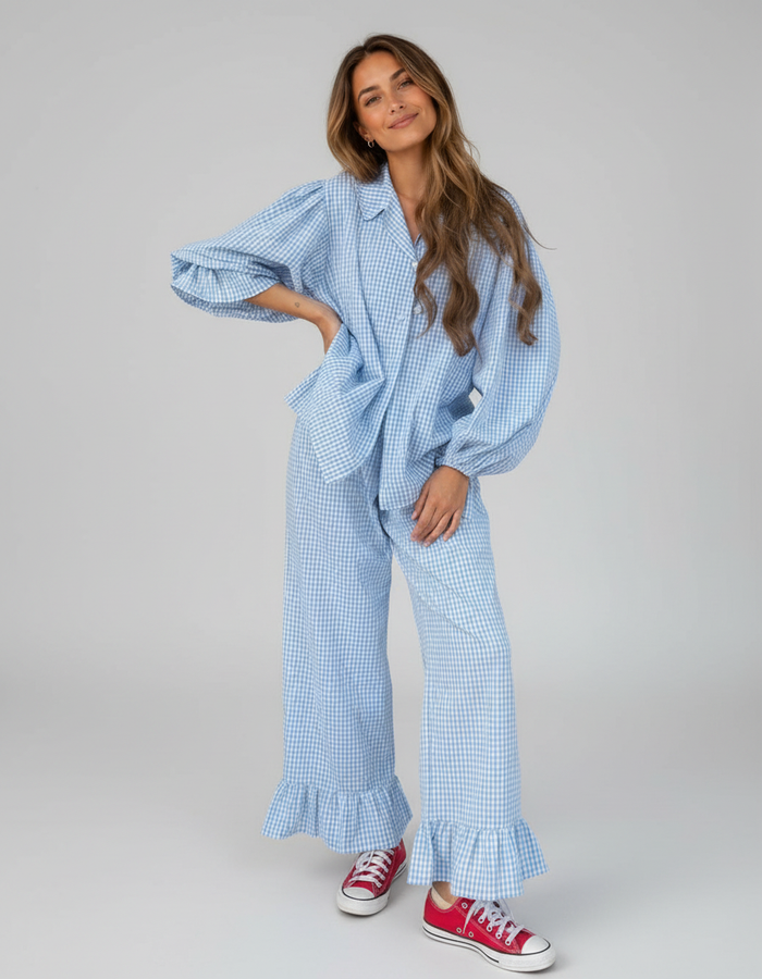 Acacia Plaid Shirt & Wide-Leg Trouser Three-Piece Set