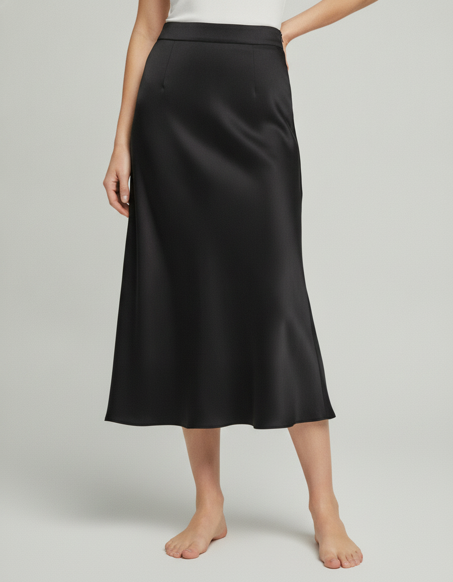 Coralie Satin-Look High-Waist Midi Skirt