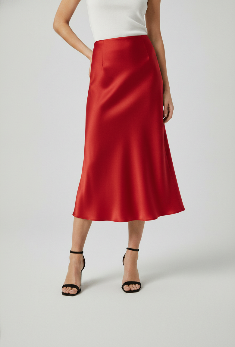 Coralie Satin-Look High-Waist Midi Skirt