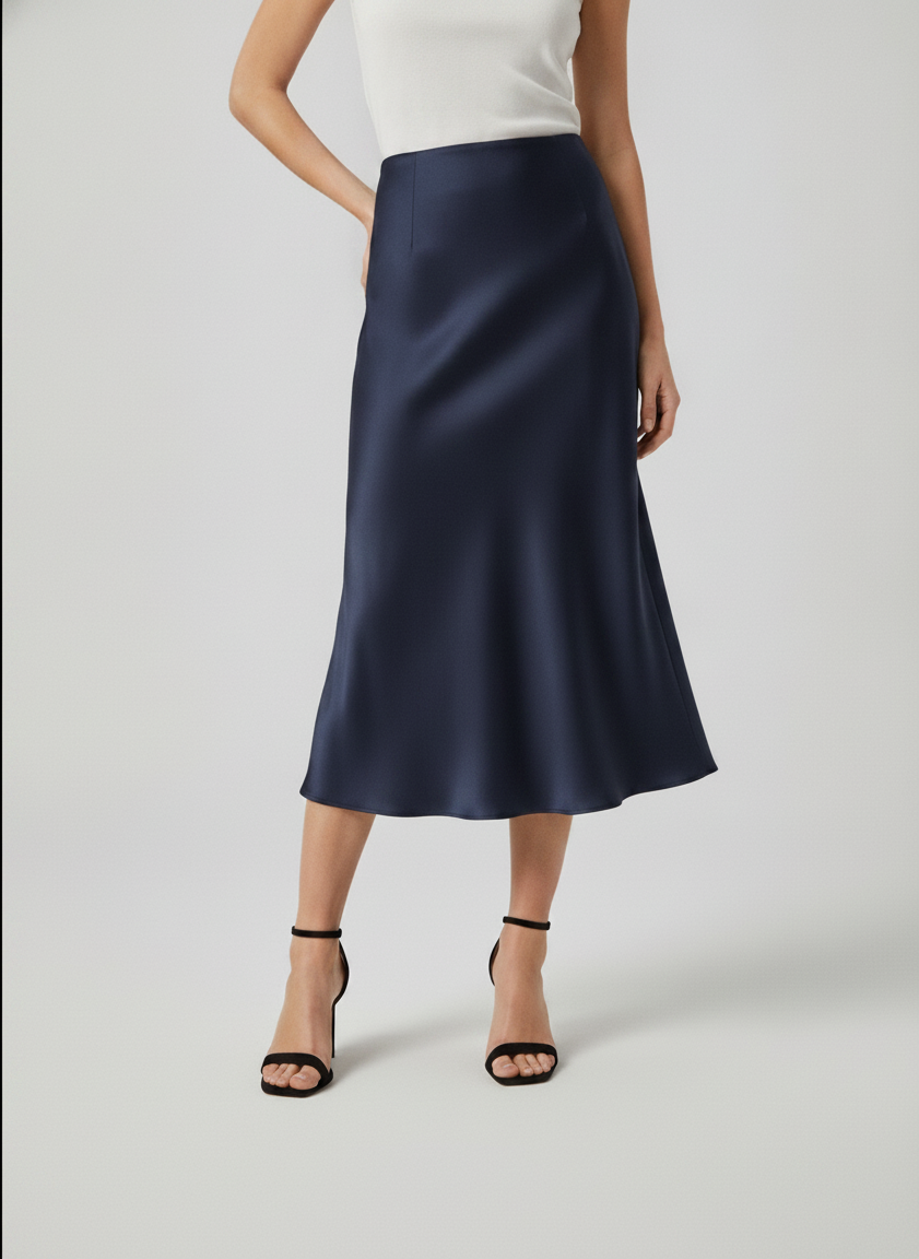 Coralie Satin-Look High-Waist Midi Skirt