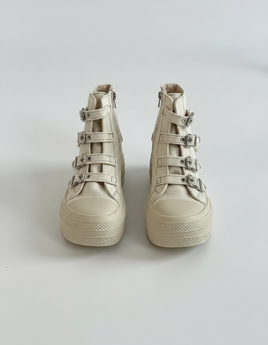 Iverna Buckle-Detail Chunky Canvas Boots