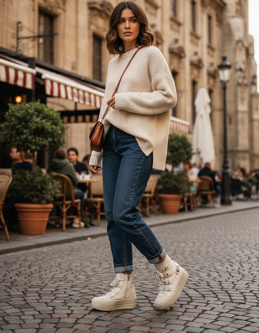 Iverna Buckle-Detail Chunky Canvas Boots