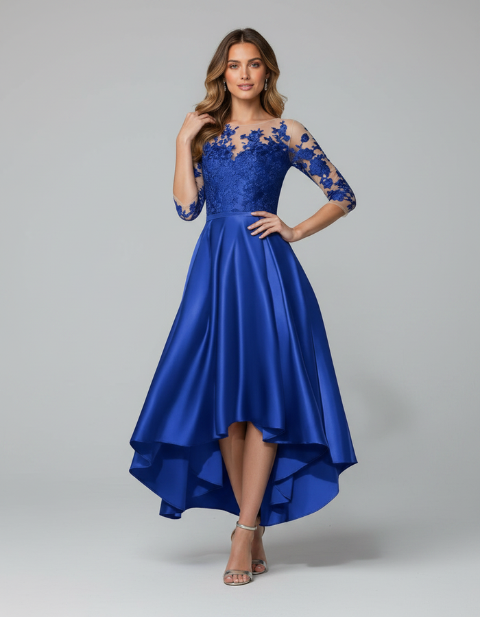 Eirlys Satin-Look Applique High-Low A-Line Occasion Dress
