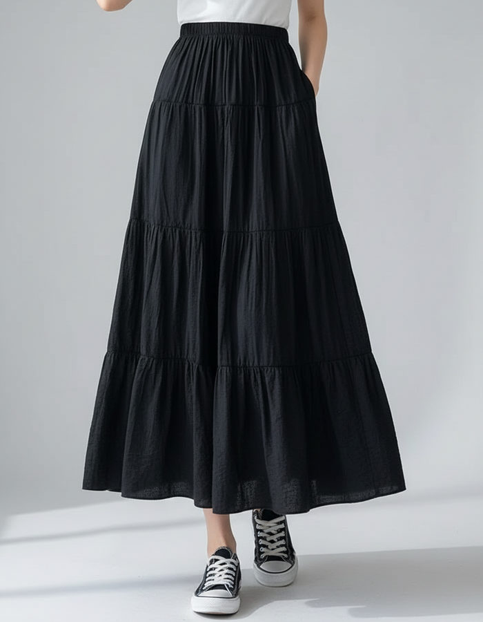 Maribel Tiered High-Waist A-Line Maxi Skirt