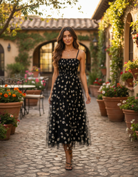 Clarisse Daisy-Print Mesh Midi Dress