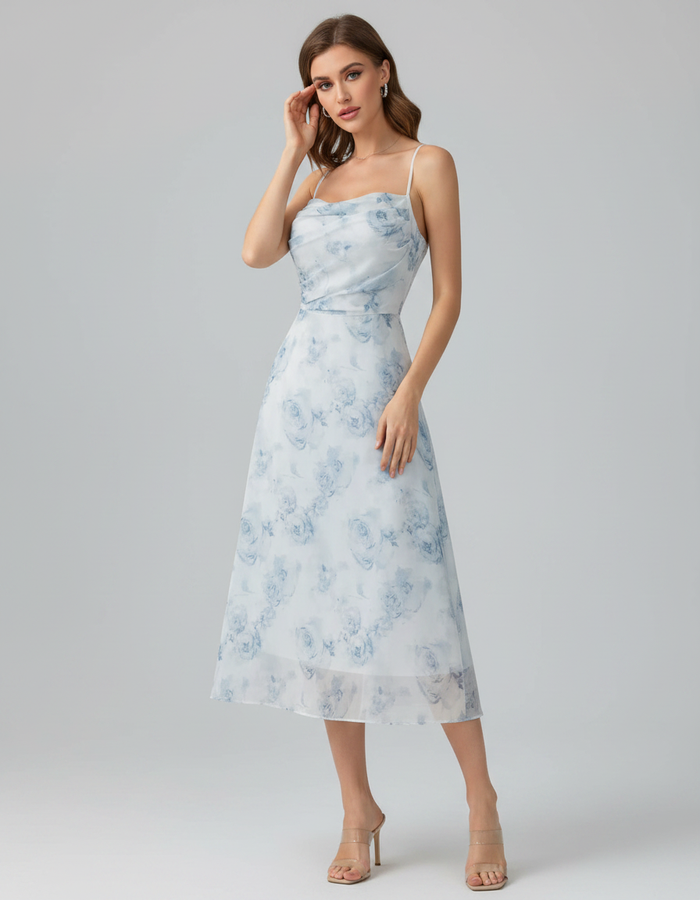 Xanthe Floral Ruched Backless Midi Dress